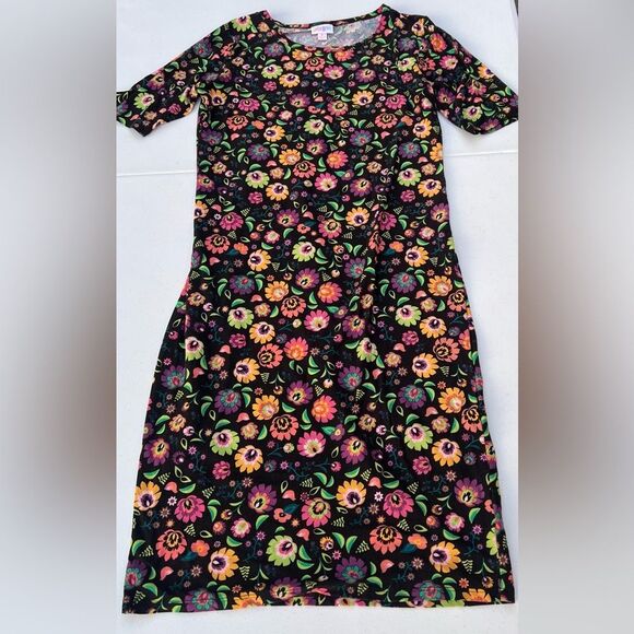 LuLaRoe Floral Dress - Black, Pink, Orange, Green - Picture 1 of 6